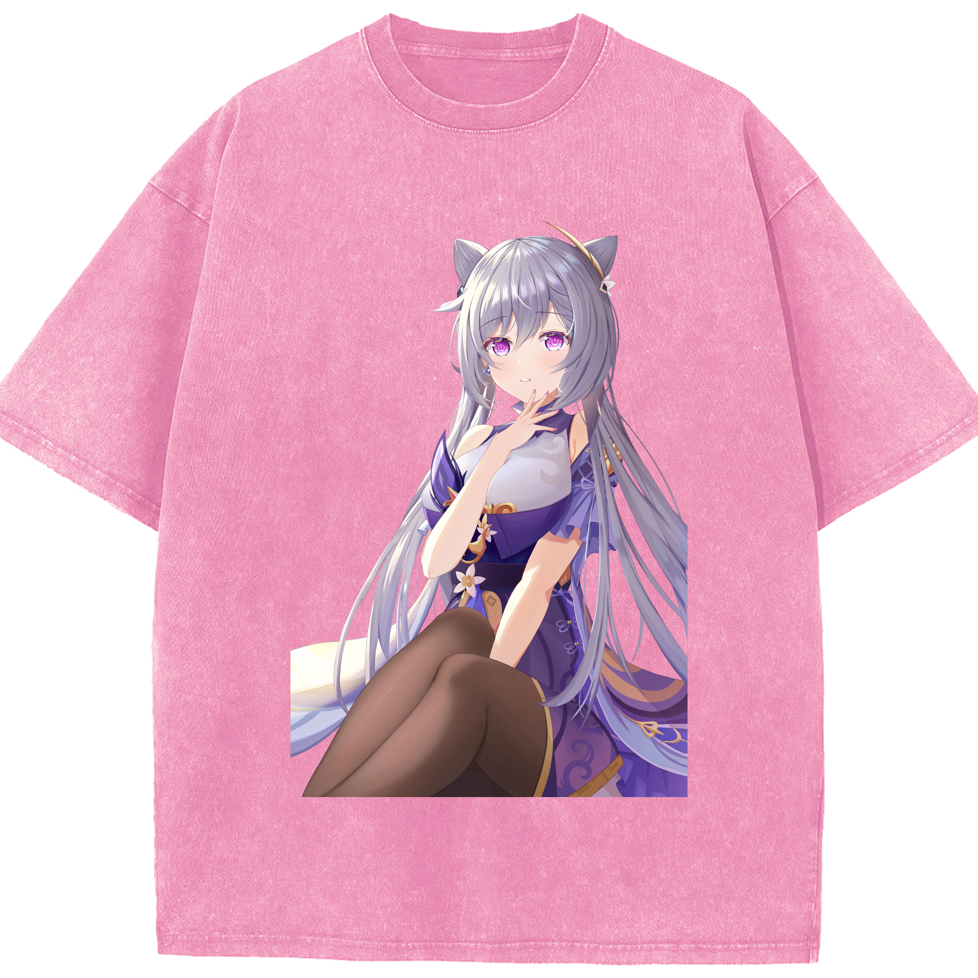 げんし神 刻晴 こくせい genshin Kokusei 綿100% ヴィンテージ風 半袖Tシャツ（フロントプリント）